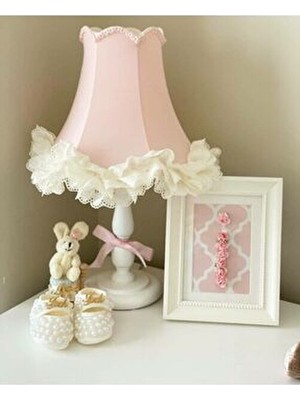 Luluavizem Toz Pembe Ahşap Ayak Abajur, Elde Yıkanabilir Başlık ve Fisto Detay ile Ev Ofis Kullanımı