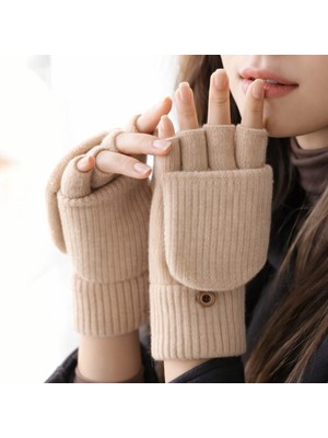 Gigi Giyim Düz Renk Kapaklı Yarım Parmak Örgü Kadın Eldiven