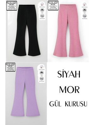 Belya Kids Wear 3 Lü Paket Pamuğa Pamuk Kız Çocuk Fitilli Taytlar