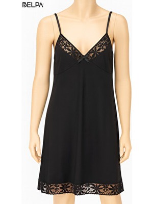 Kadın Belpa Jarse Ip Askılı Kombinezon S Siyah Renk Yumuşak Dokulu Parlak Saten Kumaş