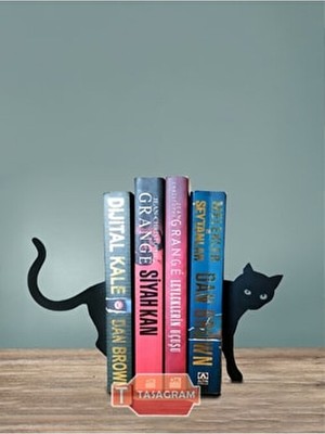 Art Concept Kedi Figürlü Metal Kitap Tutucu Siyah Renkli Dekoratif Kitap Desteği