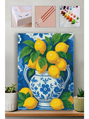 Carmen Sayılarla Boyama Seti - Mavi Vazoda Limonlar 40X50 cm (Kasnaklı)