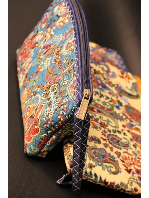 Pujiva Etnik Tarz, Kilim Desenli Otantik Renkli El Askılıklı Günlük Makyaj Çanta