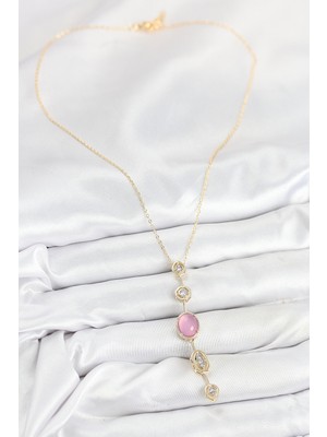 Pirinç Zincir Pembe Gold Renk Zirkon Taşlı Y Kolye EB-53-VICE/(1395) 1208