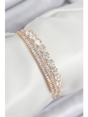 Pirinç Zirkon Taşlı Su Yolu Model Gold Renk Kadın Bileklik EB-53-VICE/(1395) 1154