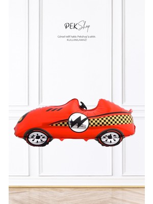 Pekshop Kırmızı Retro Yarış Arabası Folyo Balon Büyük 110CM 9405