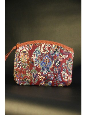 Pujiva Etnik Tarz, Kilim Desenli Otantik Renkli El Askılıklı Günlük Makyaj Çanta