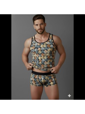 Çamaşır Kenti Erkek Desenli Tank Top Boxer Takımı