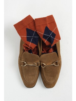 HE-QA Baklava Desen Soket Çorap Kiremit-Lacivert