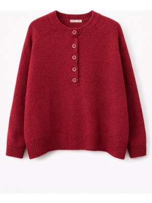 Mixray 7004 Kadın Düğmeli Basic Triko Kazak Bordo