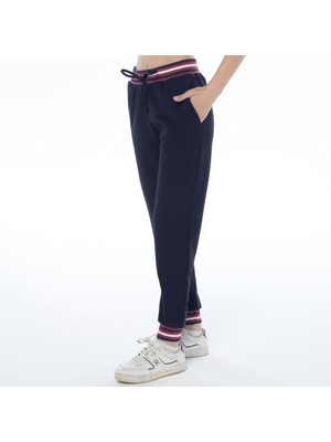 ASN Concept Kadın Paçası Beli Ribanalı Kuşgözlü Lacivert Renk Eşofman Altı (Büyük Beden Seçeneğiyle)