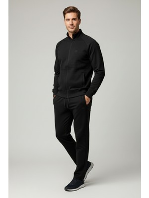 Remsa Erkek Pamuklu Fermuarlı Eşofman Takımı 7018 Siyah