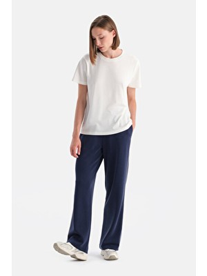 Eros Kadın Lacivert Modal Eşofman Altı Wide Leg Uzun Biye Detaylı Rahat Tasarım