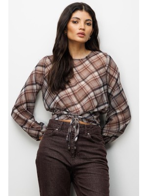 Mixray 4795 Kadın Ekose Detaylı Bluz Çok Renkli