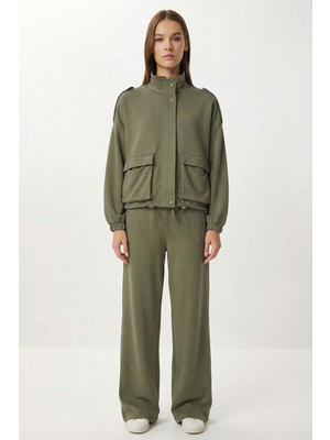 Happiness İstanbul Kapaklı Cepli Modal Alt-Üst Takım LBY0025 Çağla Yeşili