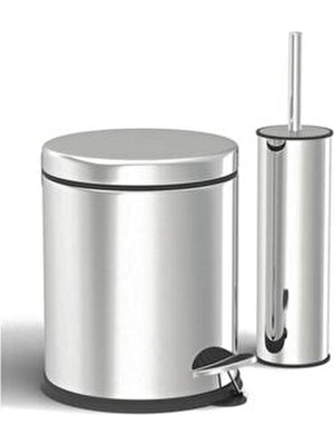  paslanmaz 5 lt çöp kovası klozet fırçası 2'li banyo seti parlak