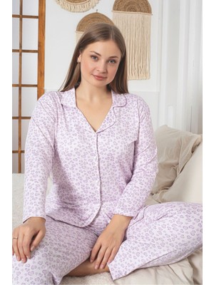 Asel Büyük Beden Sendy Kumaş Boydan Düğmeli Pijama Takımı
