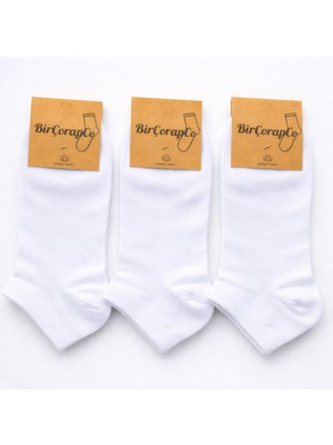 Birçorapco 3'lü Erkek Beyaz Pamuklu Kısa Penye Çorap