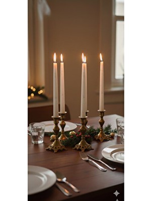  home 4 lü şamdan mum krem altın yaldız