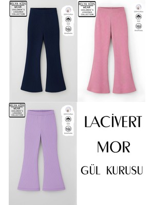 Belya Kids Wear 3 Lü Paket Pamuğa Pamuk Kız Çocuk Fitilli Taytlar