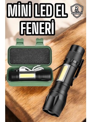 Pazarcan Şarjlı Metal Zoomlu El Feneri Işıldak LED Işık Taşınabilir El Lambası