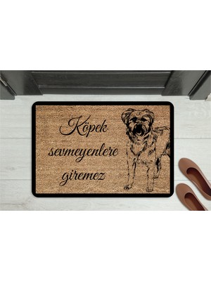 M&H Quality Köpek Sevmeyen Giremez” Yazılı Köpek Figürlü Kapı Önü Paspası – Kaymaz, Yıkanabilir