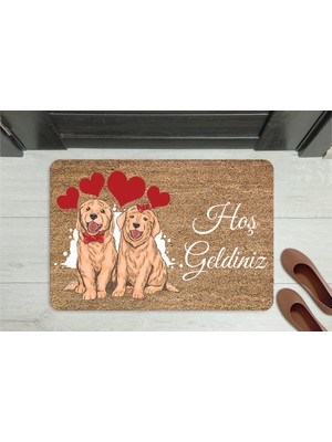 M&H Quality Hoş Geldiniz Yazılı Köpek Figürlü Kapı Önü Paspası – Dekoratif Kaymaz Taban
