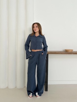 Trivogue Gömlek Yaka Kaplama Düğmeli Takım Lacivert ST265866