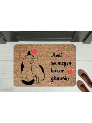 M&H Quality Kedi Sevmeyen Giremez” Yazılı Kedi Figürlü Kapı Önü Paspası – Kaymaz, Yıkanabilir