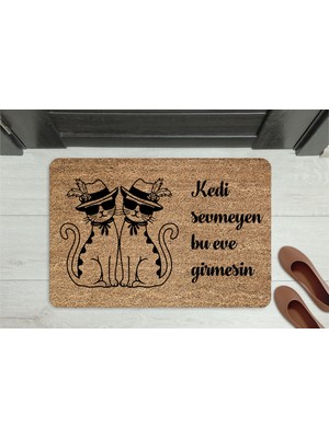 M&H Quality Kedi Sevmeyen Giremez” Yazılı Kedi Figürlü Kapı Önü Paspası – Kaymaz, Yıkanabilir