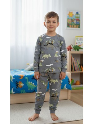 Isobel Dinozor Baskılı % 100 Pamuk Erkek Çocuk Pijama Takımı