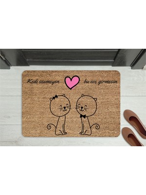 M&H Quality Kedi Sevmeyen Giremez” Yazılı Kedi Figürlü Kapı Önü Paspası – Kaymaz, Yıkanabilir