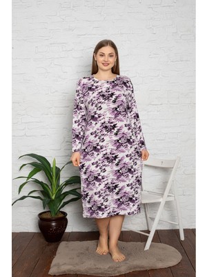 Asel Büyük Beden Likralı Desenli Gecelik