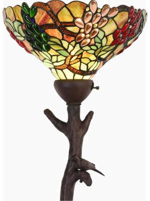 Home London Breeze El Yapımı Üzüm Desenli Tiffany Style Torchiere Lambader Yeşil