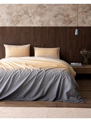 Madame Coco Mathis King Size Pamuklu Baskılı Nevresim Takımı - Bej/antrasit