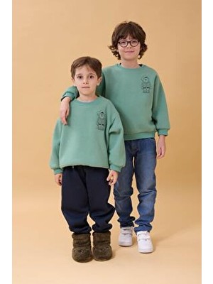 Perendi Erkek Çocuk Bisiklet Yaka Ayı Baskılı Sweatshirt Çağla