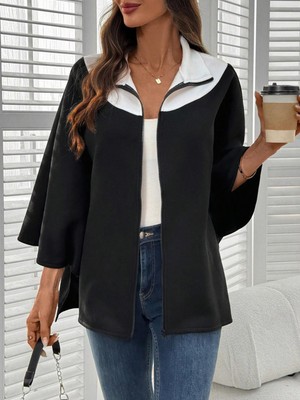 Afri Kadın Panço Fermuarlı Sweat – Oversize Kesim, 3 Iplik Şardonlu Kumaş