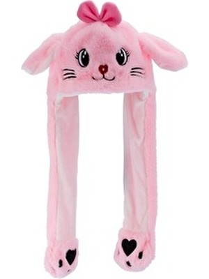 Aware Time Pembe Peluş Figürlü Oynar Kulaklı Kışlık Bere Şapka Kadınlar İçin Hareketli Işıklı