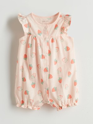 Lc Waikiki Yeni Sezon Organik Kumaş Çilekli Kız Bebek Tulum