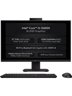 Asus V470 Intel Core i5-13420H 8GB 512GB SSD 27" FHD Windows 11 Pro All In One Bilgisayar V470VAK-BPE0250 007