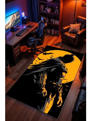 Batman Desenli Kaymaz Taban Makinede Yıkanabilir Gaming Oyuncu Gamer Genç Odası Halısı