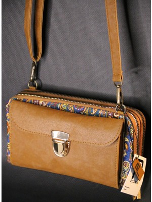 Pujiva Etnik Tarz Desenli Çok Cepli Fermuarlı Askılı Renkli Kartlık Telefonluk Cüzdan