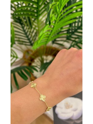Dore Yonca Motifli Gold Bileklik