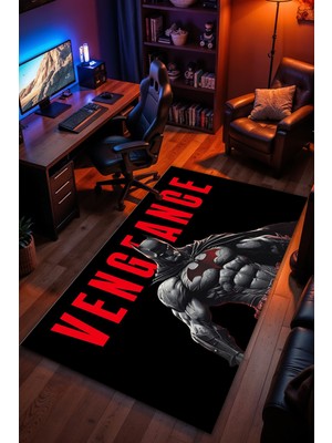 Charmbi Batman Desenli Kaymaz Taban Makinede Yıkanabilir Gaming Oyuncu Gamer Genç Odası Halısı