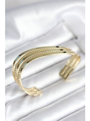 Eğik Şerit Model Gold Renk Pirinç Kadın Bileklik EB-53-VICE/(1395) 1497