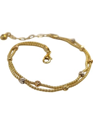 Genel Ikili Dorika Toplu Popcorn Zincirli Bileklik Künye 14 Ayar Altın Hd Videolu