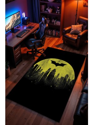 Charmbi Batman Desenli Kaymaz Taban Makinede Yıkanabilir Gaming Oyuncu Gamer Genç Odası Halısı