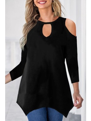 The Kethen Kadın Uzun Kollu Omuz ve Göğüs Dekolte Detay Viskon Bluz