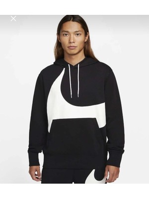 Nike Sportswear Swoosh Semi-Brushed Back Pullover Hoodie Siyah Erkek Sweatshirt DH1027-010