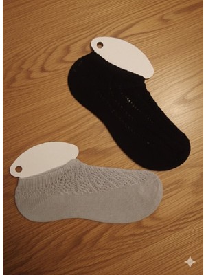 TrendyChic 2'li Siyah Gri Fileli Dantel Kadın Patik Çorap